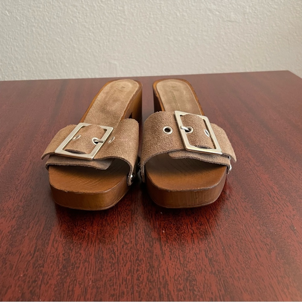 Anthropologie Open Toe Taupe Suede Buckle Sandals - Picture 7 of 8